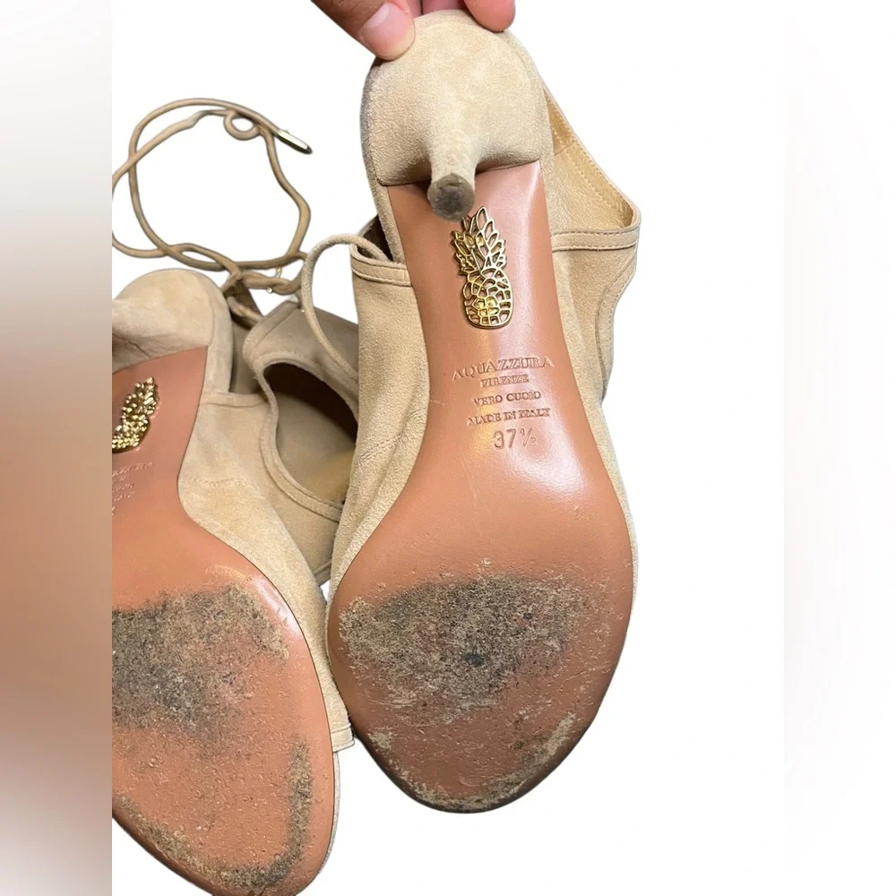 Aquaazzura Women’s Tan lace up Leather High Heels 37.5 EUC - Picture 11 of 11